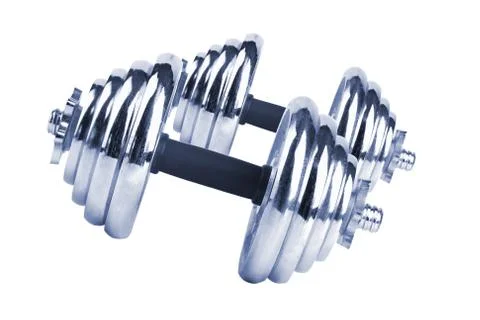 Two dumbbells isolated on white Stock Photos