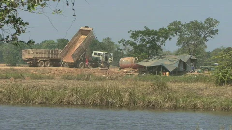 Two Dump Trucks Parked At Construction Site 스톡 동영상 737495