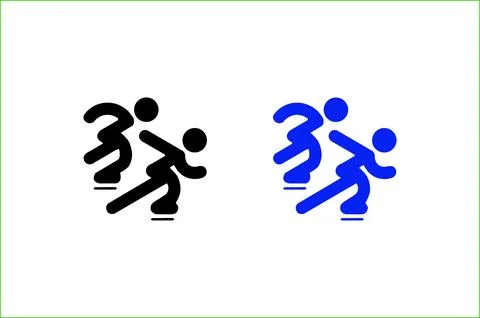 Two dynamic running figures in black and blue silhouette style Stock Illustration