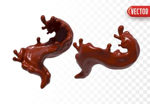 Two dynamic splashes of brown chocolate liquid, background isolated. Fluid .. Stock Illustration