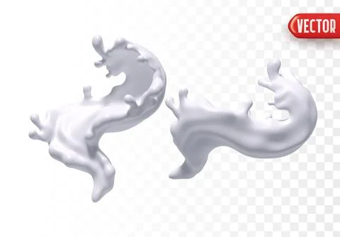 Two dynamic splashes of white liquid, resembling milk, background isolated. F Illustrazione stock