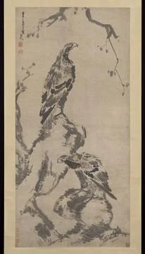 Two eagles dated 1702 Bada Shanren (Zhu Da) Chinese After decades spent con.. Stock Illustration