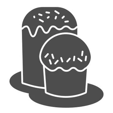 Two Easter bread on plate solid icon. Traditional Paschal dessert glyph style Stock Illustration