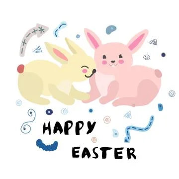 Two easter bunnies with note. Stock Illustration