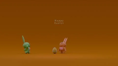 Two Easter Bunny Figurines with a Decorated Egg on a Brown Background with .. Stock Illustration