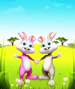 Two Easter bunny in garden Stock Illustration
