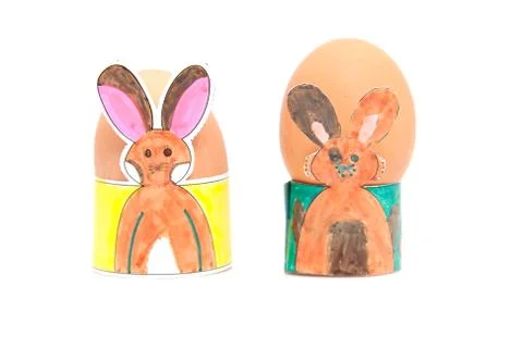 Two easter egg holders made by children Foto stock