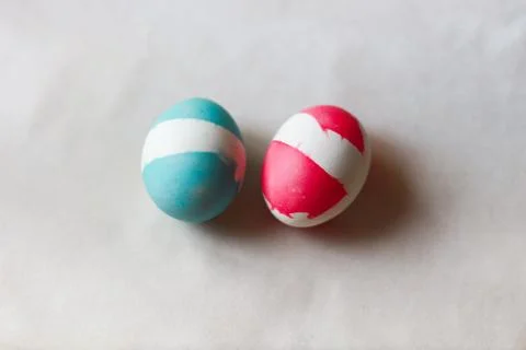 Two easter eggs blue and pink self made Stock Photos