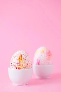 Two easter eggs decorated with classic blue watercolour aquarelle in carton Stock Photos