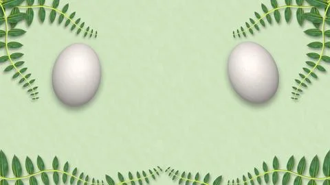 Two easter eggs on decorated plant leaves background. Stock Illustration