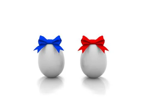 Two Easter eggs with gift bows 3d render Stock Illustration