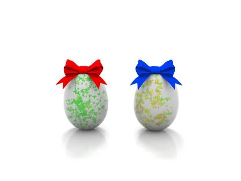 Two Easter eggs with gift bows 3d render Stock Illustration