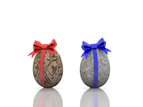 Two Easter eggs with gift bows 3d render Illustrazione stock