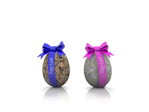 Two Easter eggs with gift bows 3d render Stock Illustration