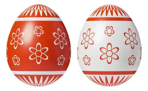 Two Easter eggs painted with red white with simple decor イラスト素材