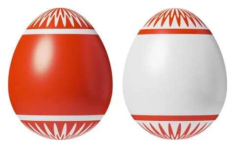 Two Easter eggs painted with red white with simple decor Stock Illustration