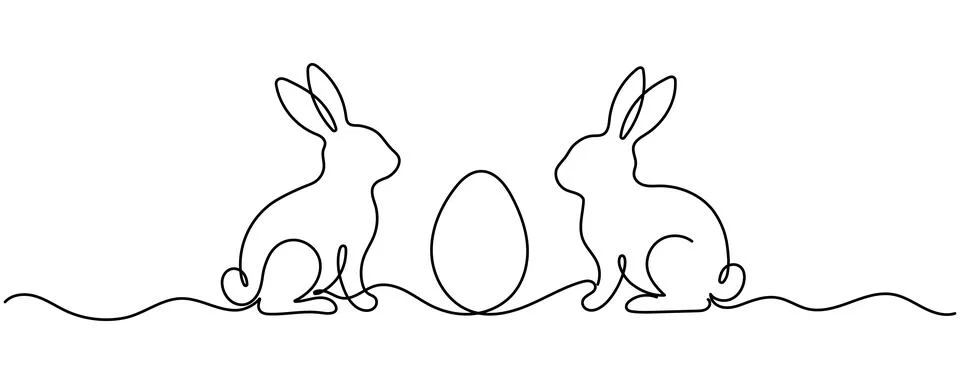 Two Easter Rabbits with egg in One Continuous Line Drawing. Easter Card wit.. Stock Illustration