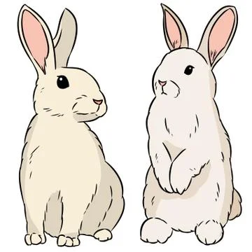 Two easter rabbits hand drawn colorful doodle Stock Illustration