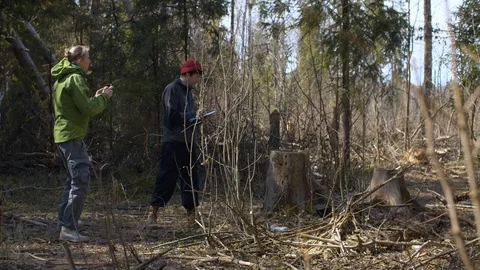 Two eco activists in the forest Video stock 128867744