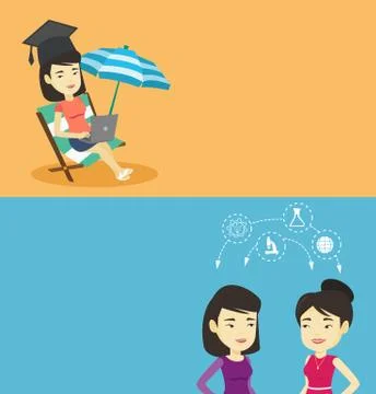 Two educational banners with space for text. イラスト素材