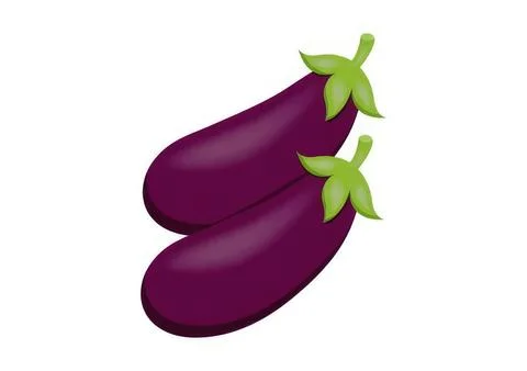 Two eggplants with green stems on a plain white background Stock Illustration