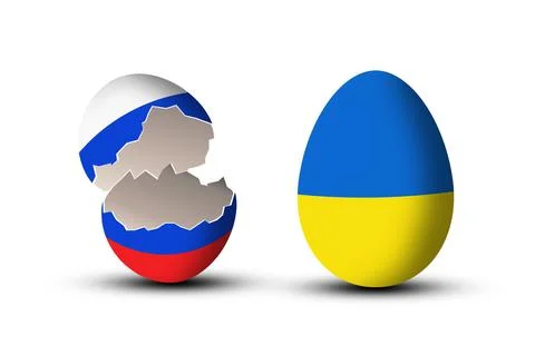 Two eggs are painted in the colors of the flags of Ukraine and Russia. Stock Illustration