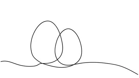 Two eggs one line art on a white background. Easter Eggs. Continuous one li.. Stock Illustration
