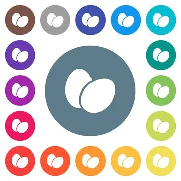 Two eggs solid flat white icons on round color backgrounds Stock Illustration