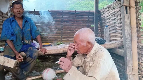 Two elderly Asian farmers resting. Vídeo Stock 335019483