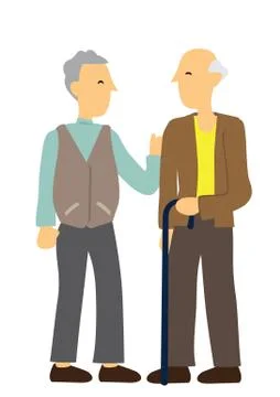 Two elderly friends chatting about their life. Concept of retirement, friends Stock Illustration