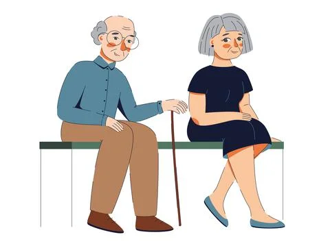 Two elderly people sitting on the bench Stock Illustration