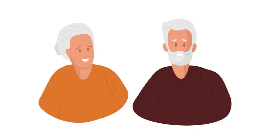 Two elderly people. Smiling elderly woman and man with gray hair. Senior couple Stock Illustration
