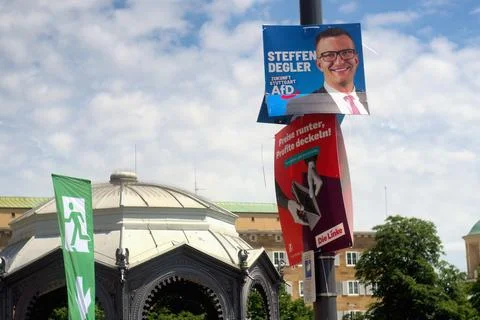Two election posters of AFD and Die Linke on the same post Stock Photos