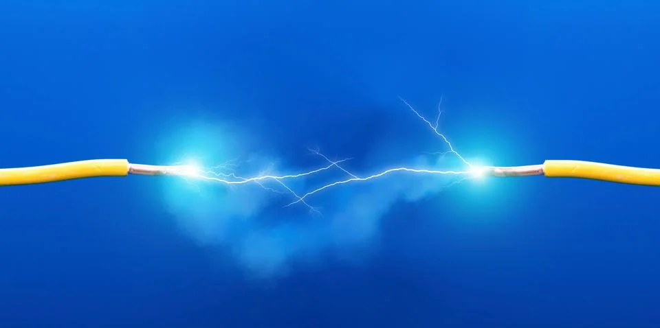 Two electric cables between which there is an electric current. Stock Photos