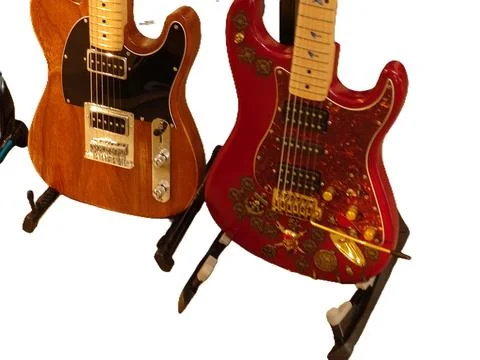 Two electric guitars on white background Stockfoto's