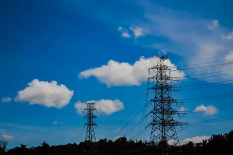 Two electric power tower Stock Photos
