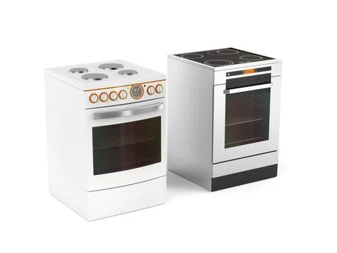 Two electric stoves Two different types of electric stoves on white backgr... Stock-Fotos