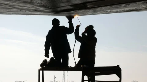 Two electric welders in the dock Stock-Footage 87085222