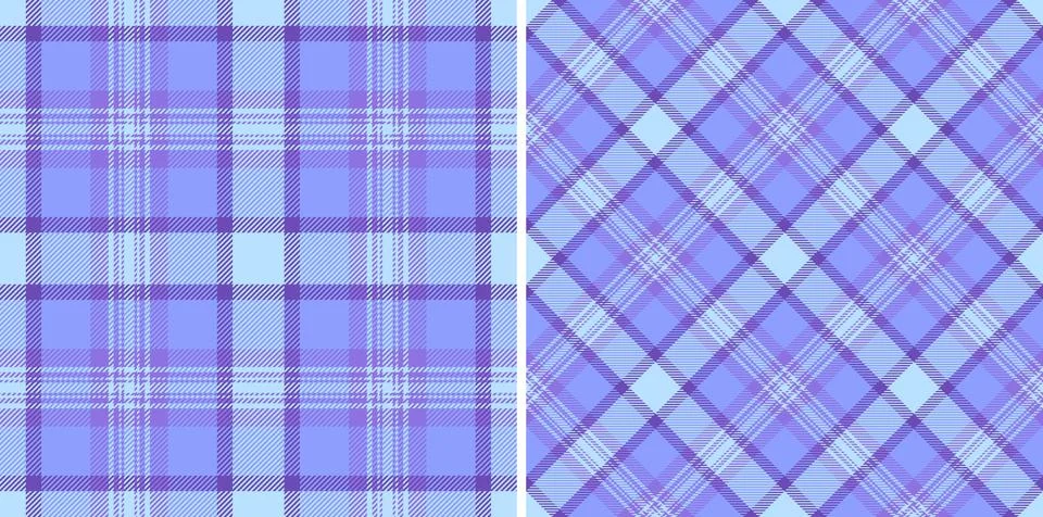 Two elegant, coordinated seamless plaid patterns in soft lavender and periwin Stock Illustration