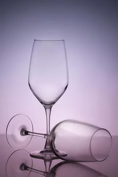 Two elegant empty wine glasses, reflection contour minimalistic still life on a Stock Photos