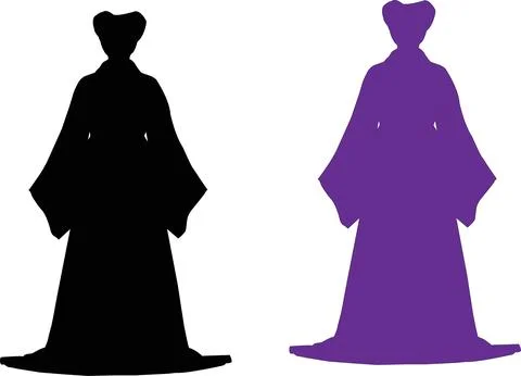 Two elegant figures in long flowing garments presented as distinctive silho.. Stock Illustration