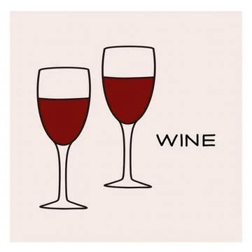 Two elegant glasses of red wine set against a minimalist background, creating a Stock Illustration