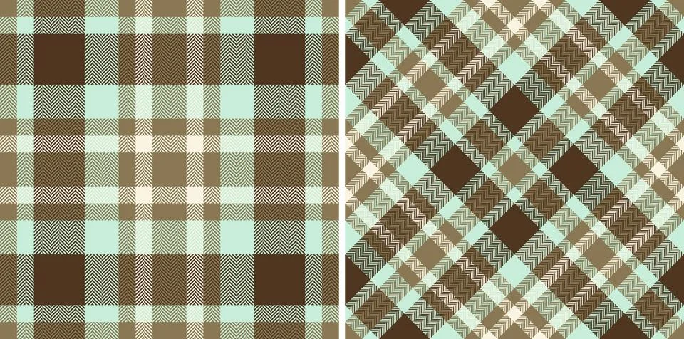 Two elegant plaid patterns in soft brown, mint green, and cream. Perfect for  Stock Illustration