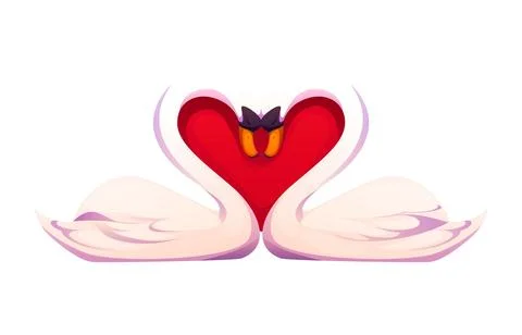 Two elegant swans creating heart shape with necks Ilustração Stock
