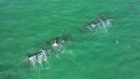 Two elements of the American artificial harbor of Omaha beach Stock Footage 164211864