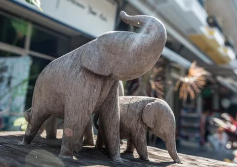 Two elephant statue with a cool lense flare effect in thailand bangkok Stock Photos