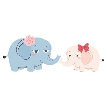 Two elephants bonding through trunk touch Ilustração Stock