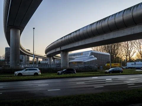 Two elevated high-speed curved vehicle highways Stock Photos