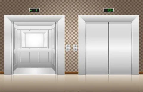 Two elevator doors open and closed Stock Illustration