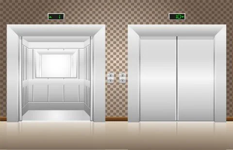 Two elevator doors open and closed Illustrazione stock